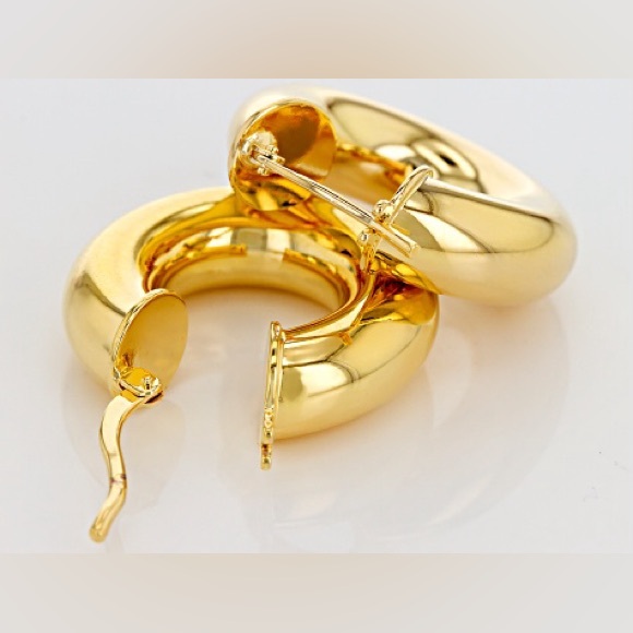 18k Yellow Gold Over Bronze Tube Hoop Earrings - Picture 4 of 7